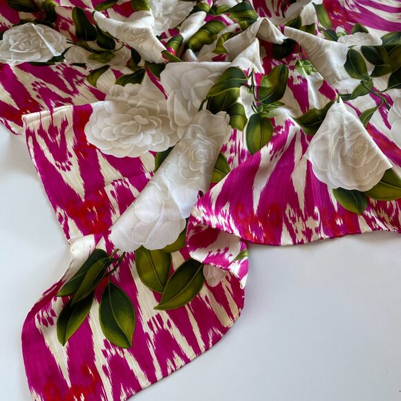 Chanel Vintage 100% Silk Scarf Floral Print Square 34” Pink - Picture 6 of 6